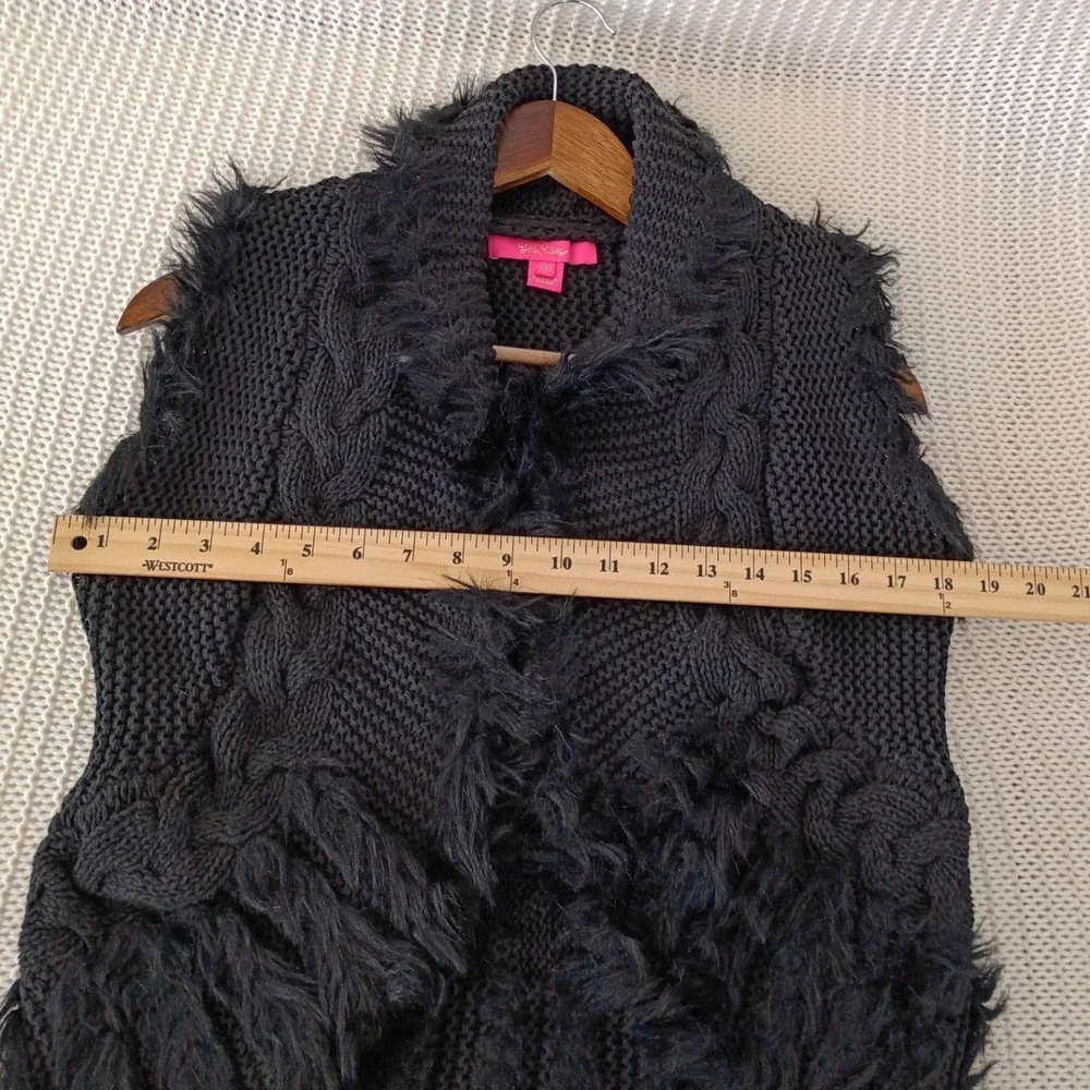 Lilly Pulitzer Boho Faux Fur Trim Cable Knit Vest Cotton Blend Fits‎ S $168